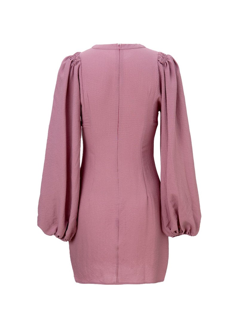 Aila Puff Sleeve Solid Dress Purple  - Image 2