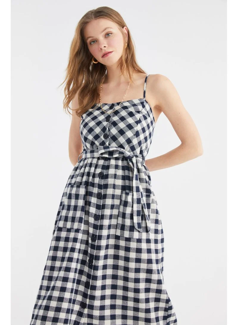 trendyol Checked Woven Midi Dress Blue