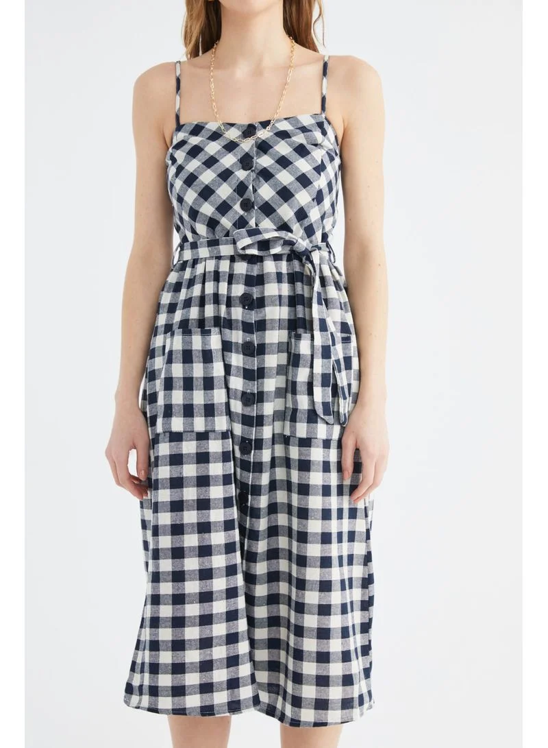 trendyol Checked Woven Midi Dress Blue
