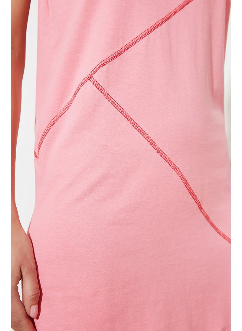 trendyol Sleeveless Stitch Detail Round Neck Shift Mini Dress Pink