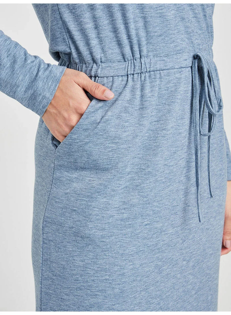 Closet By Styli Fallen Shoulder Long Sleeves T-Shirt Midi Dress Blue