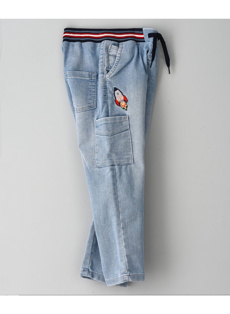 JAM Contrast Rib At Waistband Jeans Light Blue  - Image 3