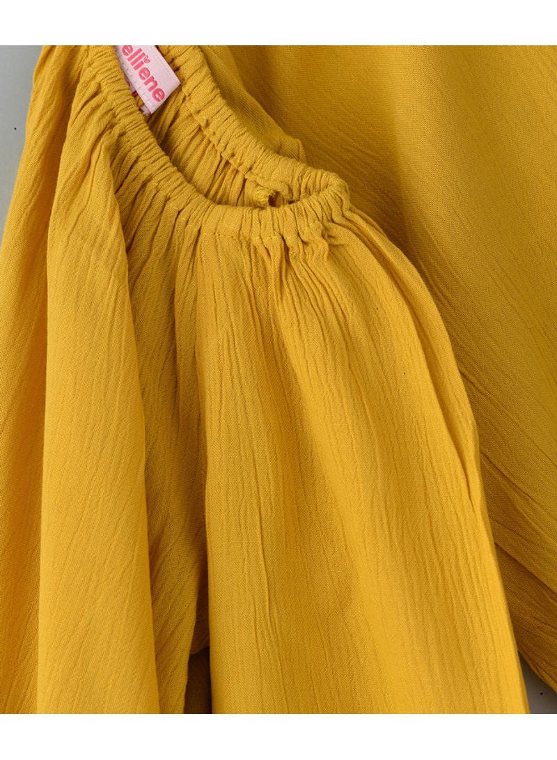 جيلين Woven Solid Dress With Patch Pockets At Front And Gathers At Neck Yellow - Image 4