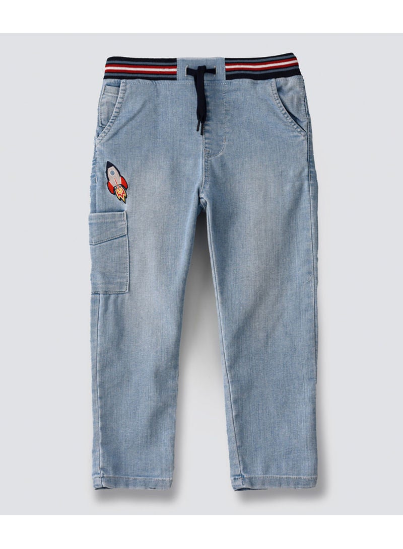 JAM Contrast Rib At Waistband Jeans Light Blue  - Image 1
