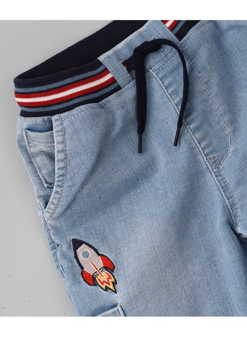 JAM Contrast Rib At Waistband Jeans Light Blue  - Image 4