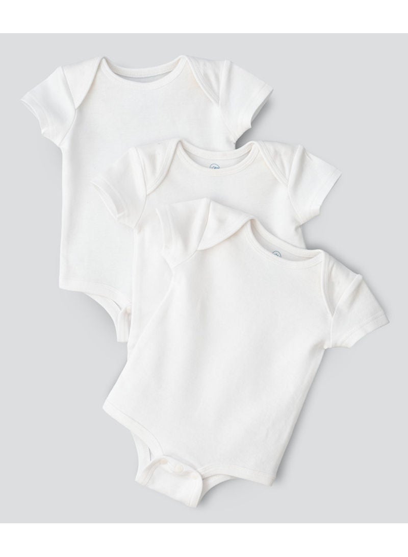Tiny Hug - 3 Pack Short Sleeve Envelope Neck Onesies White - Image 1
