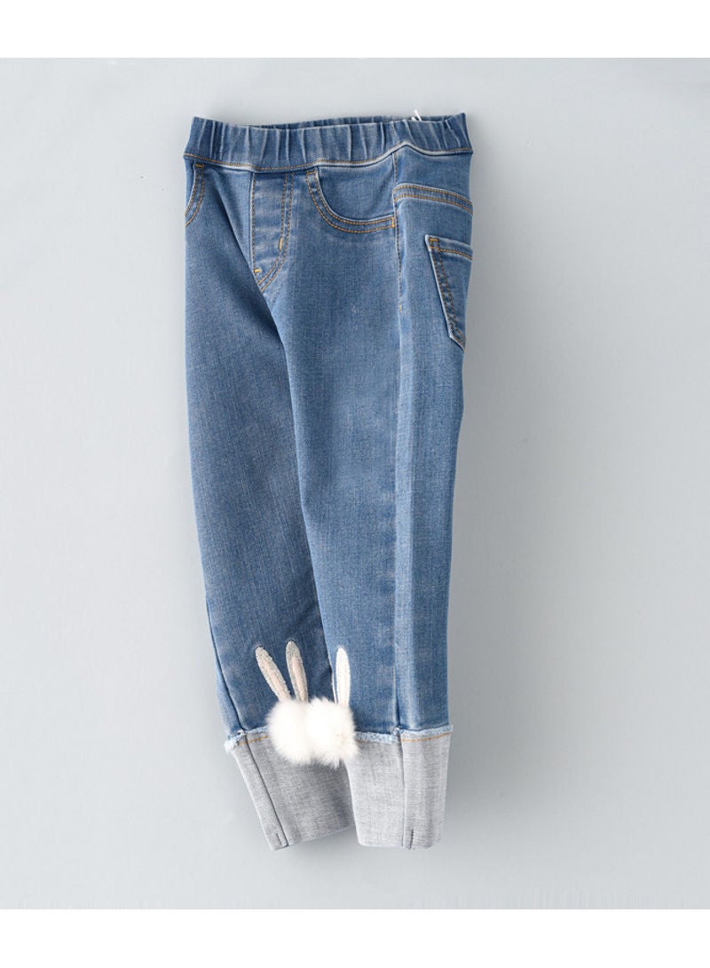 Jelliene Bottom Fold Fur Denim Jeggings Blue - Image 3