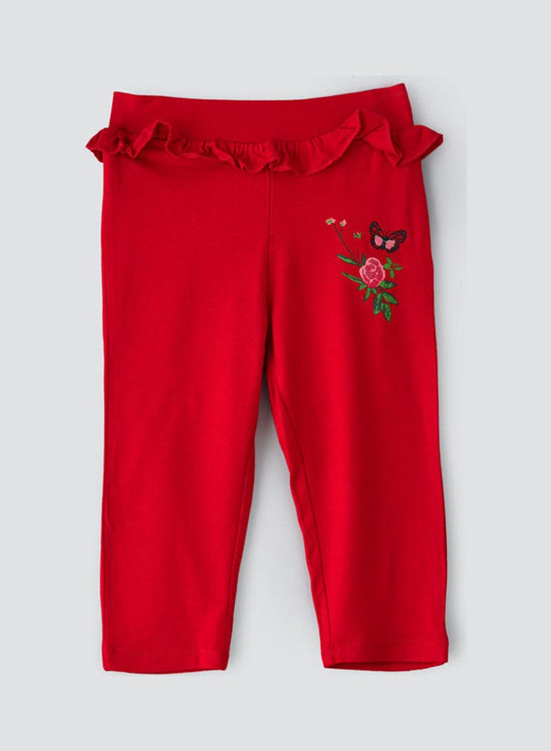 Jelliene Frill At Waist Knit Leggings Deep Red - Image 1