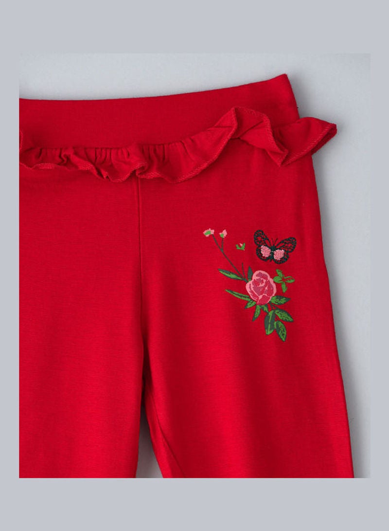 Jelliene Frill At Waist Knit Leggings Deep Red - Image 4