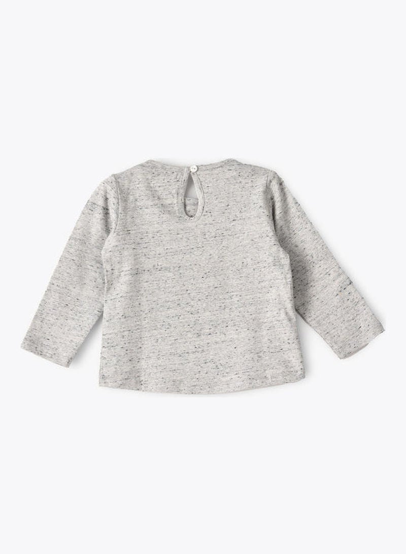 Jelliene Round Neck Long Sleeve Knit T-Shirt Light Grey Melange - Image 2