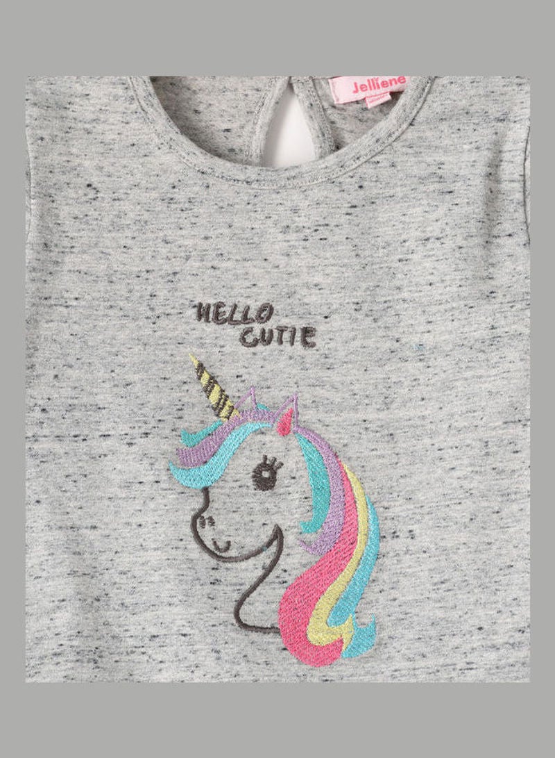 Jelliene Round Neck Long Sleeve Knit T-Shirt Light Grey Melange - Image 3