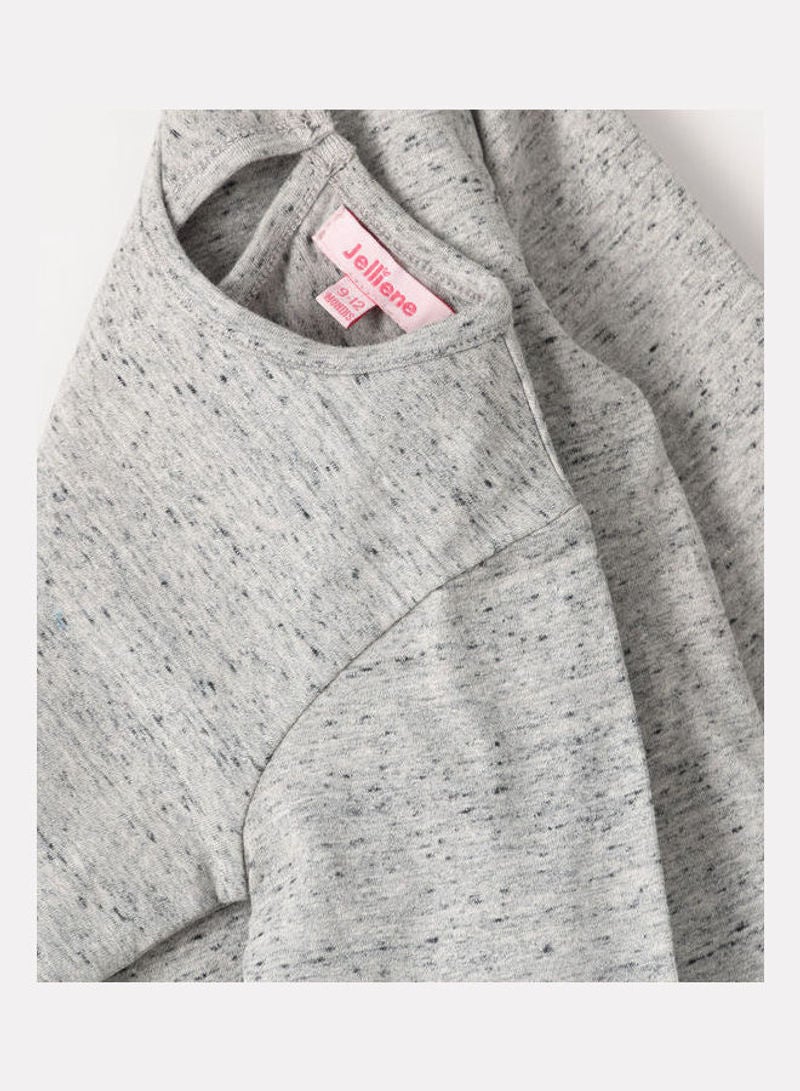 Jelliene Round Neck Long Sleeve Knit T-Shirt Light Grey Melange - Image 4