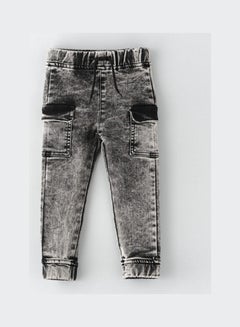 Jelliene Drawcord At Waist Denim Jeggings Dark Grey  - Image 1