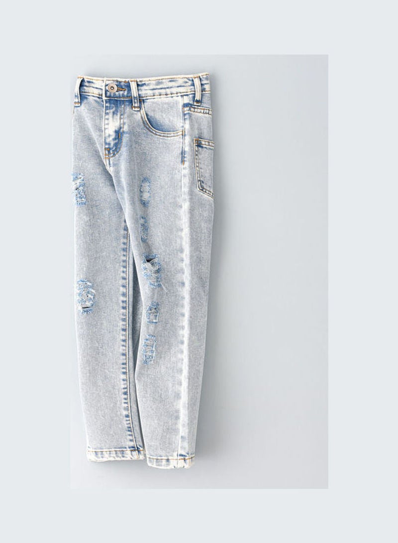Jelliene - Ripping At Front Jeans Ice Blue - Image 1
