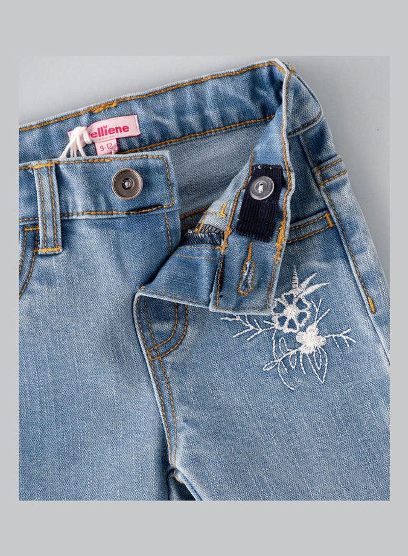 جيلين بنطال جينز مزين بزهور أزرق - Image 4