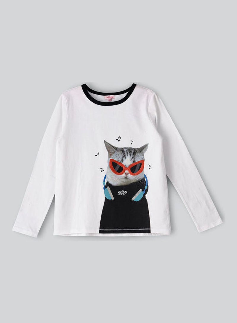 Jelliene - Round Neck Long Sleeve Knit T-Shirt Ivory - Image 1