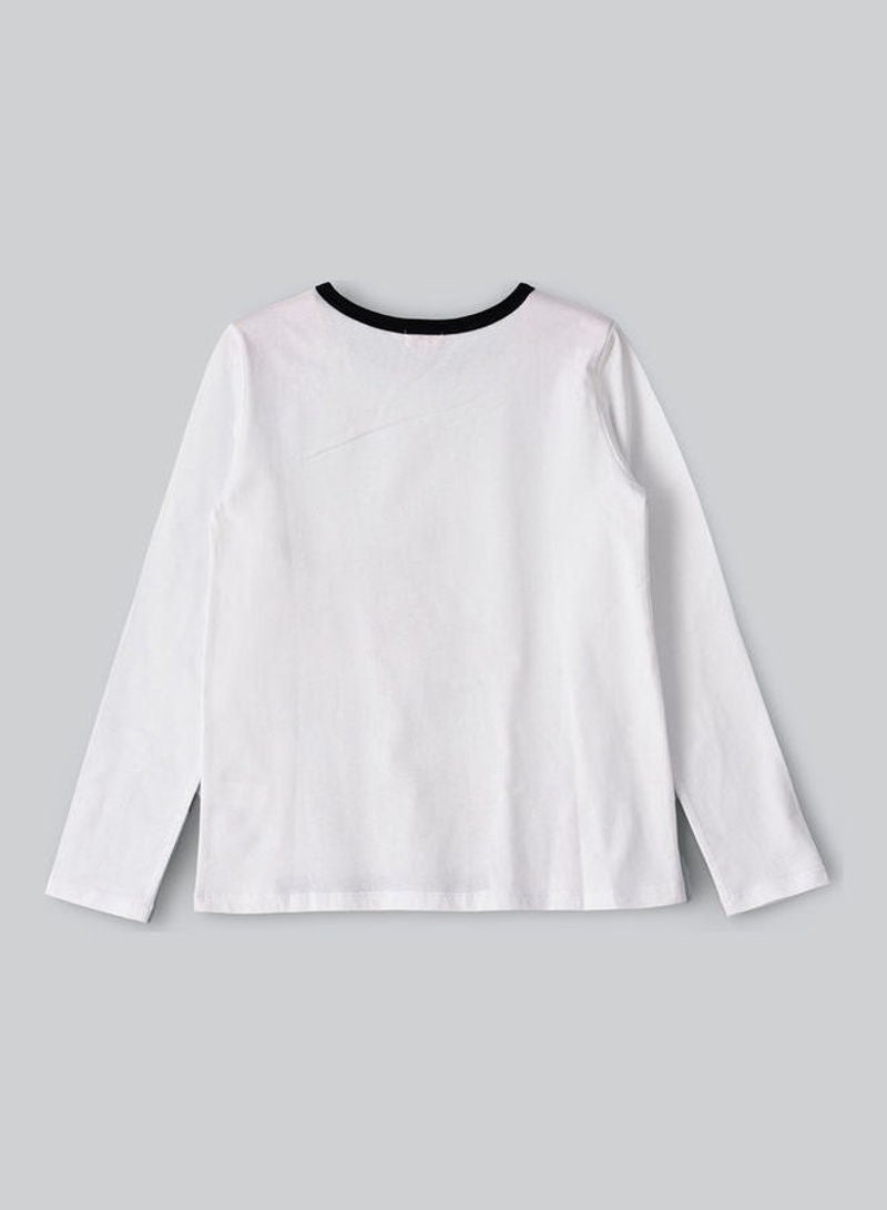Jelliene - Round Neck Long Sleeve Knit T-Shirt Ivory - Image 1