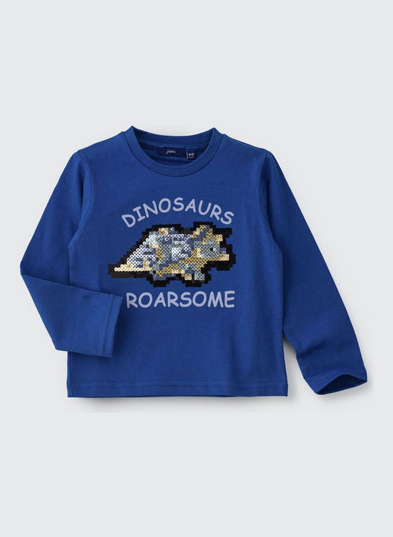 JAM Round Neck Long Sleeve Knit T-Shirt Royal Blue - Image 1