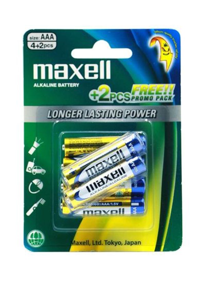 Maxell 6-Piece Alkaline AAA Batteries Multicolour