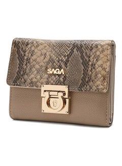 SAGA Women Cover Engraved Distinctive Snake Print Hand Wallet Khaki  - Image 1