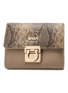 SAGA Women Cover Engraved Distinctive Snake Print Hand Wallet Khaki  - Image 2