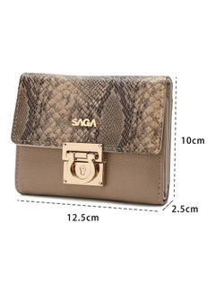 SAGA Women Cover Engraved Distinctive Snake Print Hand Wallet Khaki  - Image 4