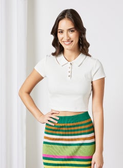 Polo Crop Top White