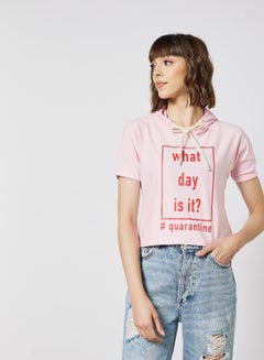 Campus Sutra Graphic Printed Drawstring Neck Hoodie Pink/Red  - Image 1