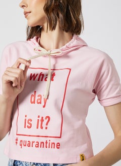 Campus Sutra Graphic Printed Drawstring Neck Hoodie Pink/Red  - Image 4
