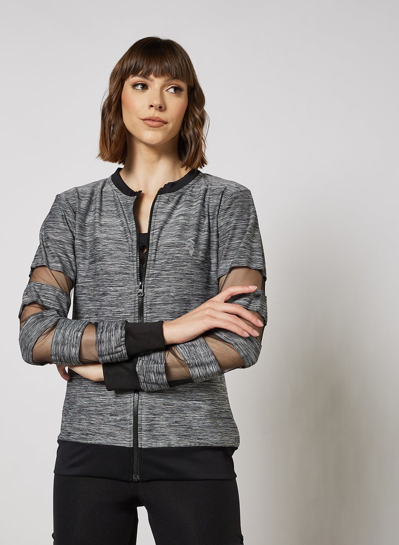 Campus Sutra Mesh Detail Zip-Up Jacket Grey/Black - Image 1