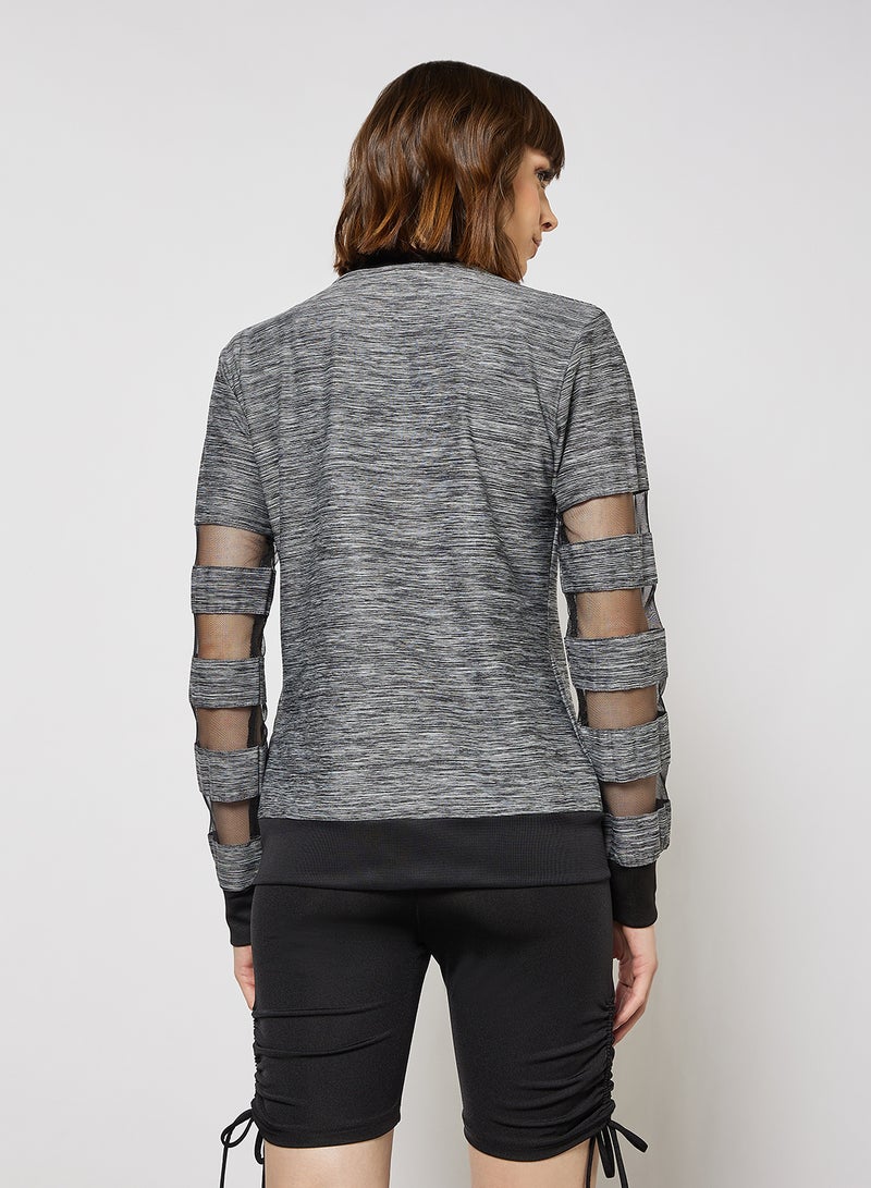 Campus Sutra Mesh Detail Zip-Up Jacket Grey/Black - Image 2