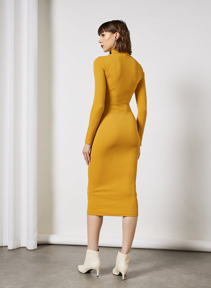 Aila - Casual High Neck Long Sleeve Bodycon Long Evening Maxi Solid Knit Dress 29 Sand - Image 1