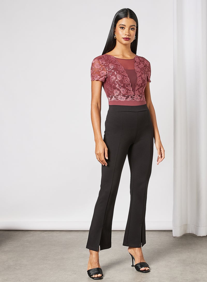 PIECES - Lace Detail Bodysuit Red - Image 1
