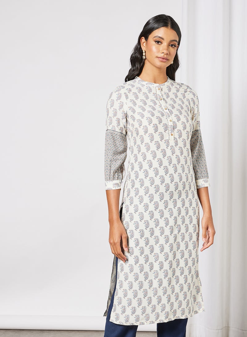 W - Paisley Print Kurta White - Image 1