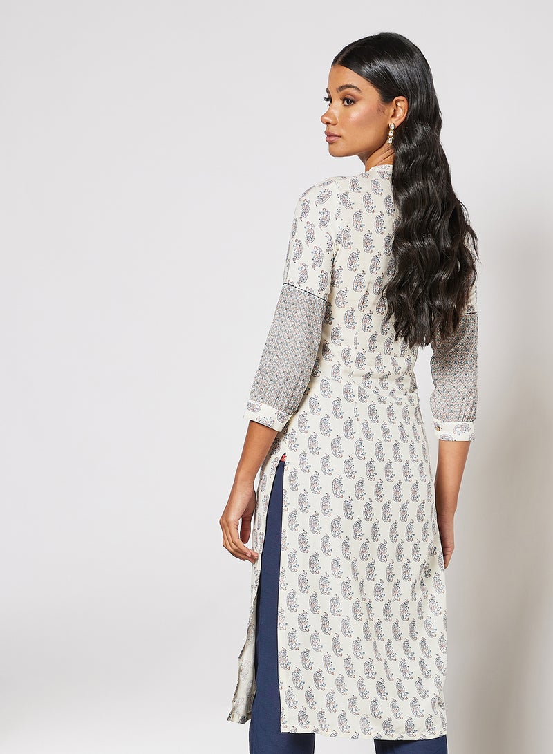 W - Paisley Print Kurta White - Image 1