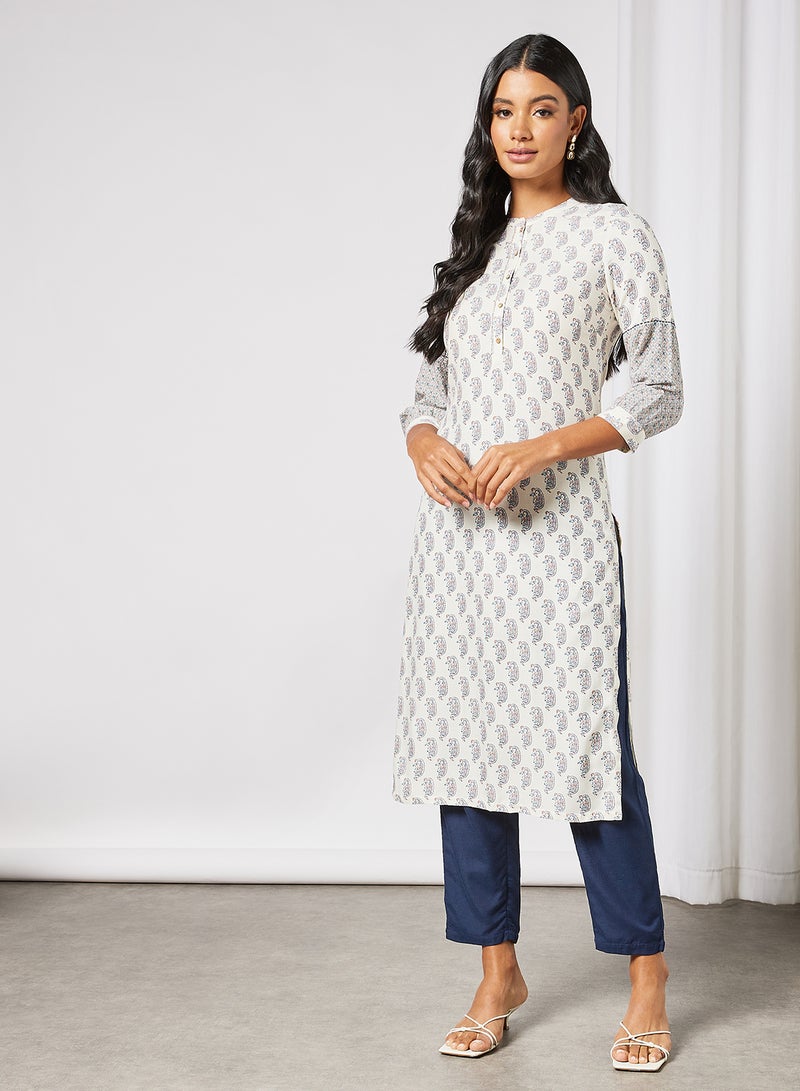 W - Paisley Print Kurta White - Image 1
