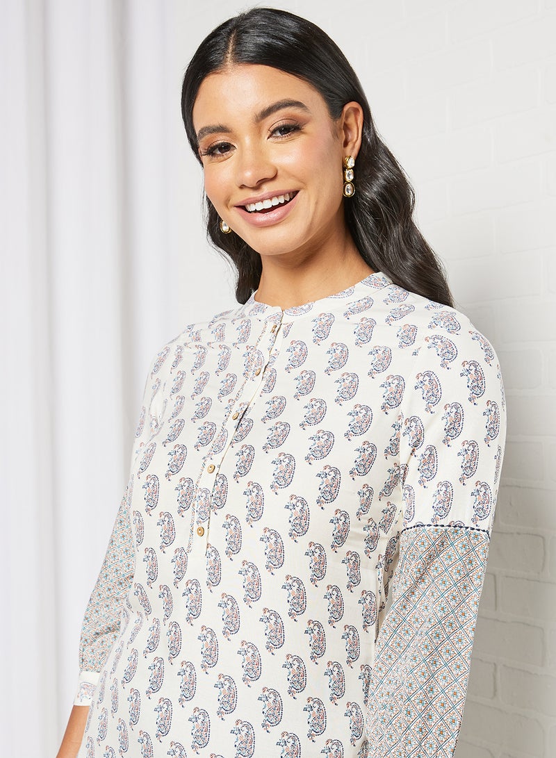 W - Paisley Print Kurta White - Image 1