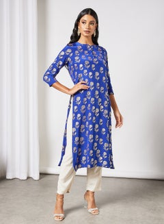 Marigold Print Kurta Blue