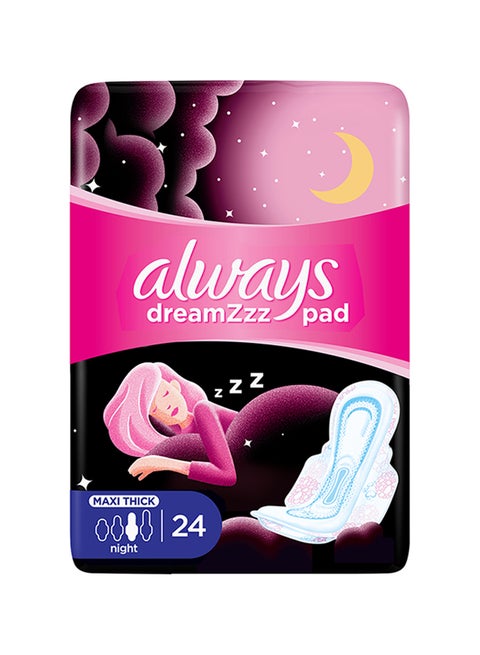 Dreamzz Pad Cotton Soft Maxi Thick Night Long Sanitary Pads With Wings 24 Count