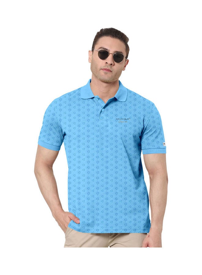 COLOR HUNT Collar Neck T-Shirt With Treding Prints Blue - Image 1