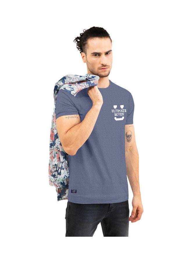 COLOR HUNT Crew Neck T-Shirt With Treding Prints Blue - Image 4