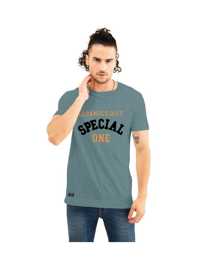 COLOR HUNT Crew Neck T-Shirt With Treding Prints Teal Green - Image 1
