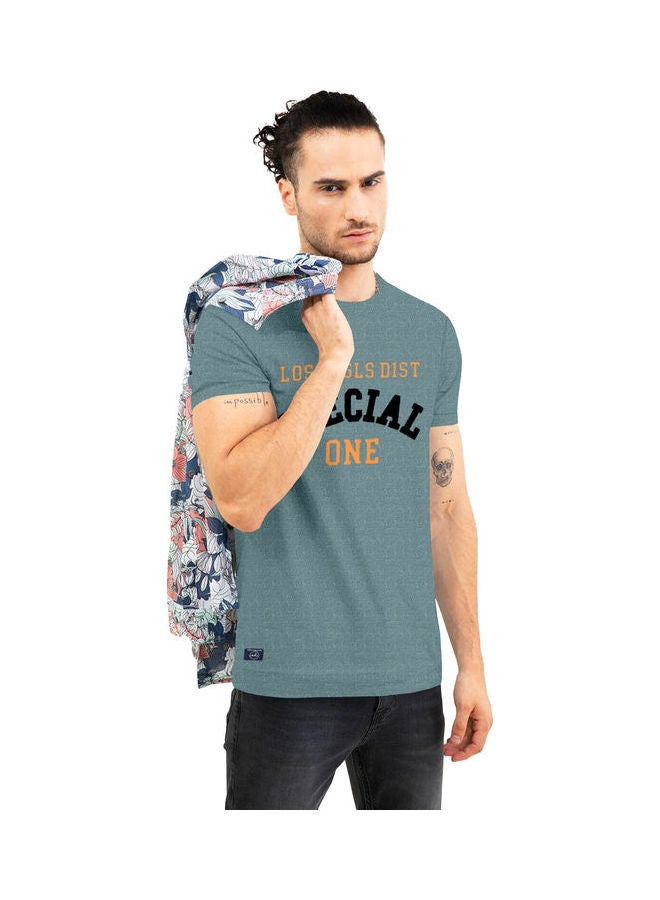 COLOR HUNT Crew Neck T-Shirt With Treding Prints Teal Green - Image 4
