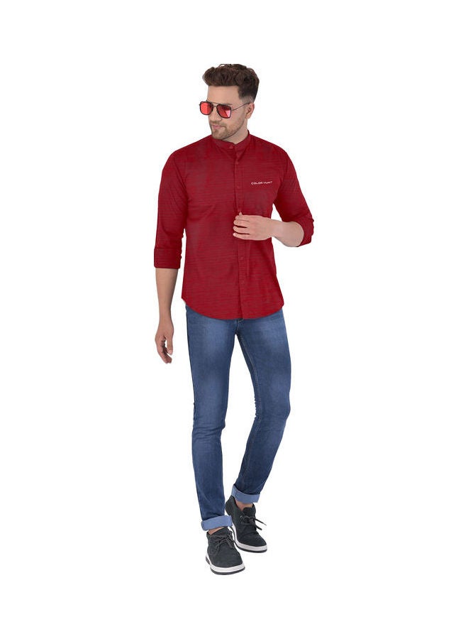 COLOR HUNT Stretch Lightweight Casual Breathable Shirt Red - Image 4
