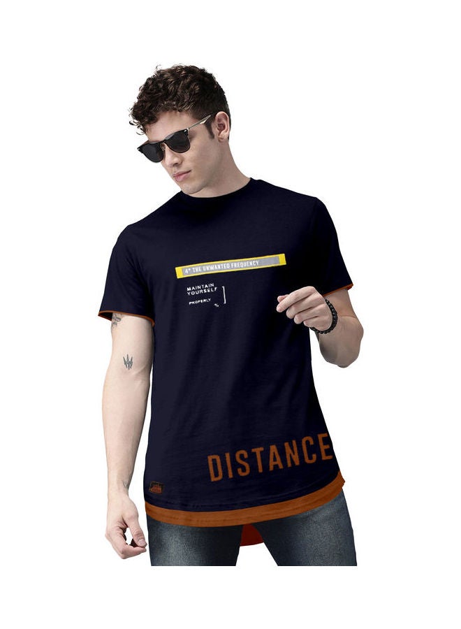 COLOR HUNT Crew Neck T-Shirt With Treding Prints Dark Blue/Brown - Image 1