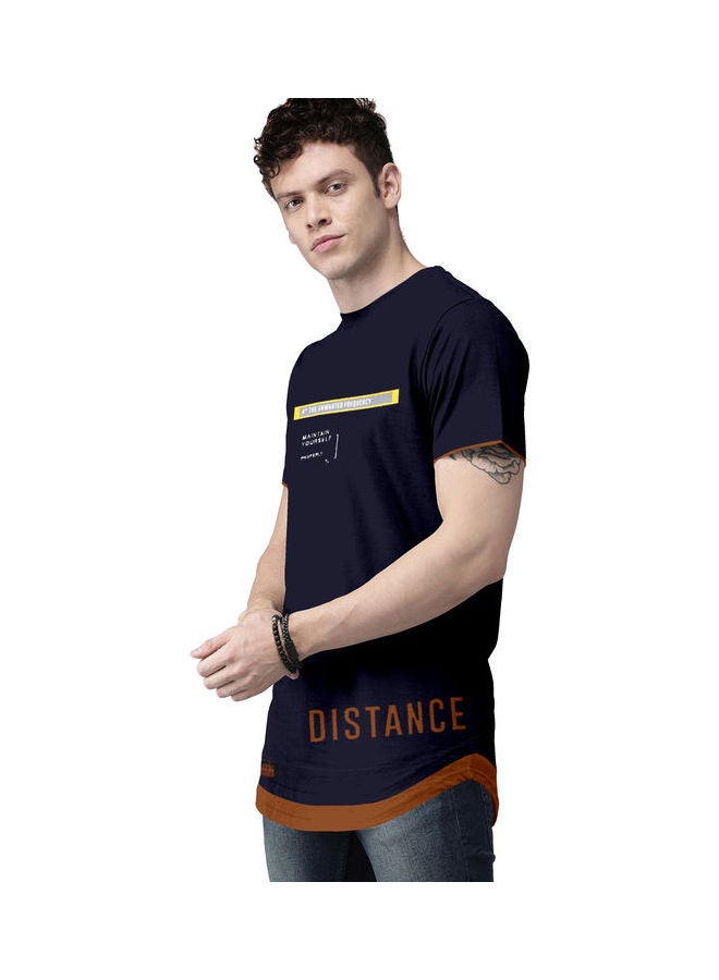 COLOR HUNT Crew Neck T-Shirt With Treding Prints Dark Blue/Brown - Image 3