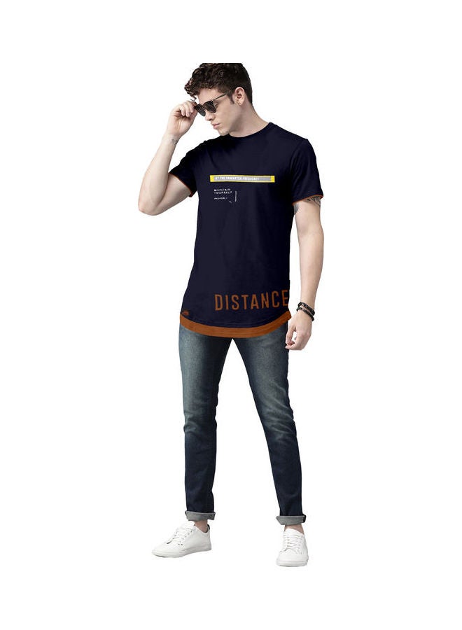 COLOR HUNT Crew Neck T-Shirt With Treding Prints Dark Blue/Brown - Image 4