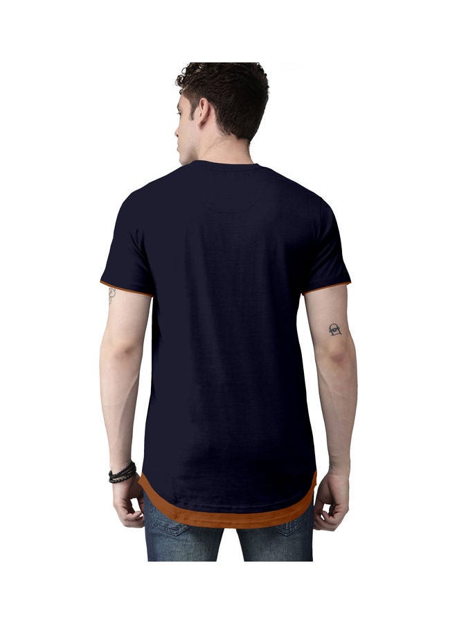COLOR HUNT Crew Neck T-Shirt With Treding Prints Dark Blue/Brown - Image 2