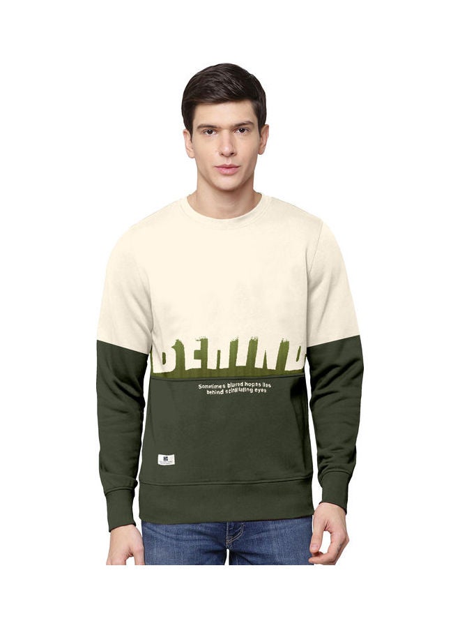 COLOR HUNT Everyday Full Sleeve Sweatshirt Cream/Dark Green  - Image 1