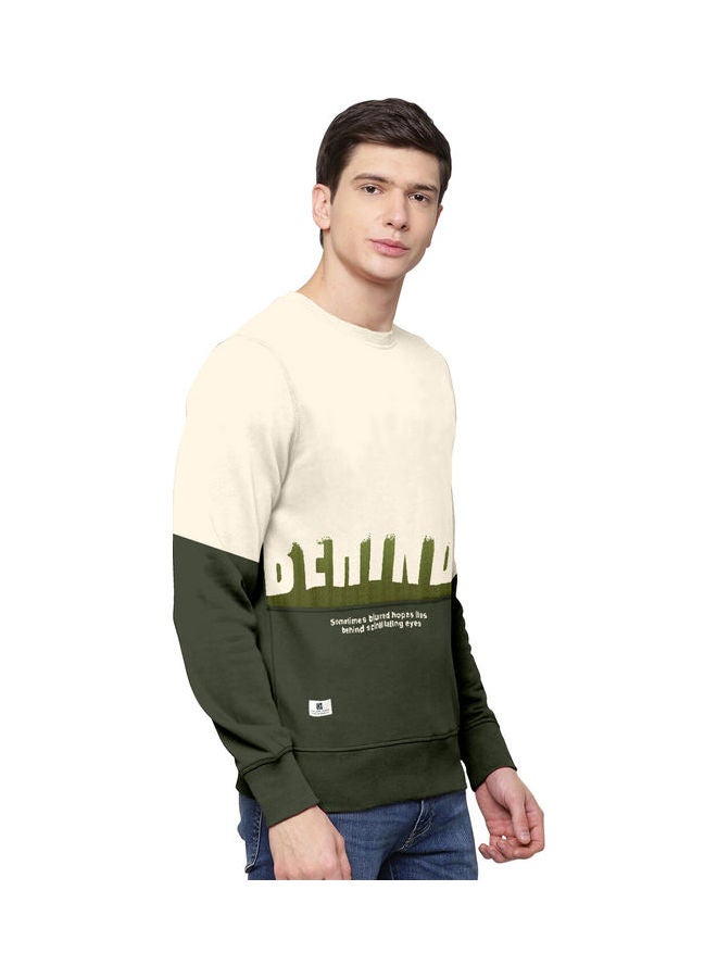 COLOR HUNT Everyday Full Sleeve Sweatshirt Cream/Dark Green  - Image 4